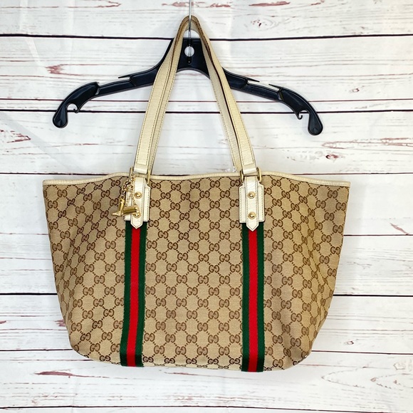 Gucci Handbags - GUCCI Classic Monogram Large Tote Bag Gold Charm